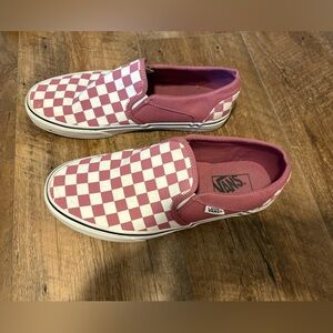 Vans Pink and White Checkered Slip-On Sneakers